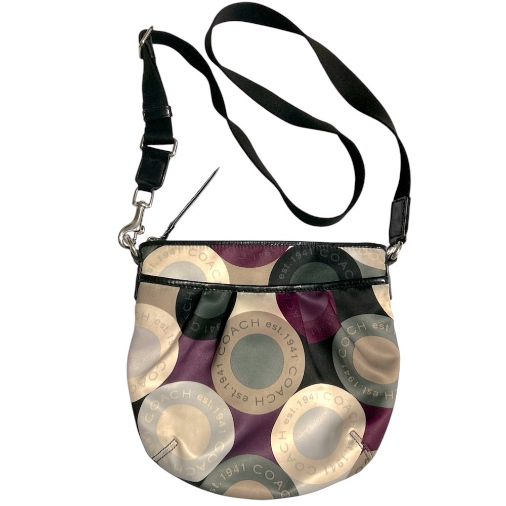 Coach Circle Purple Silk Satin Sateen Adjustable Crossbody